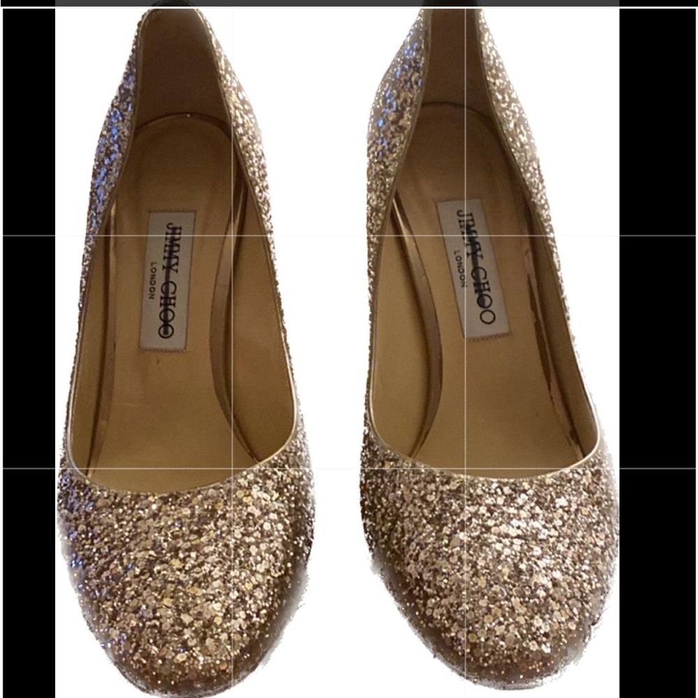 Jimmy Choo gold glittery heels